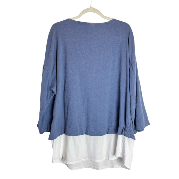 J. Jill Pure Jill Size L Blue White Linen Cotton Long Sleeve Layered Top - Picture 2 of 6